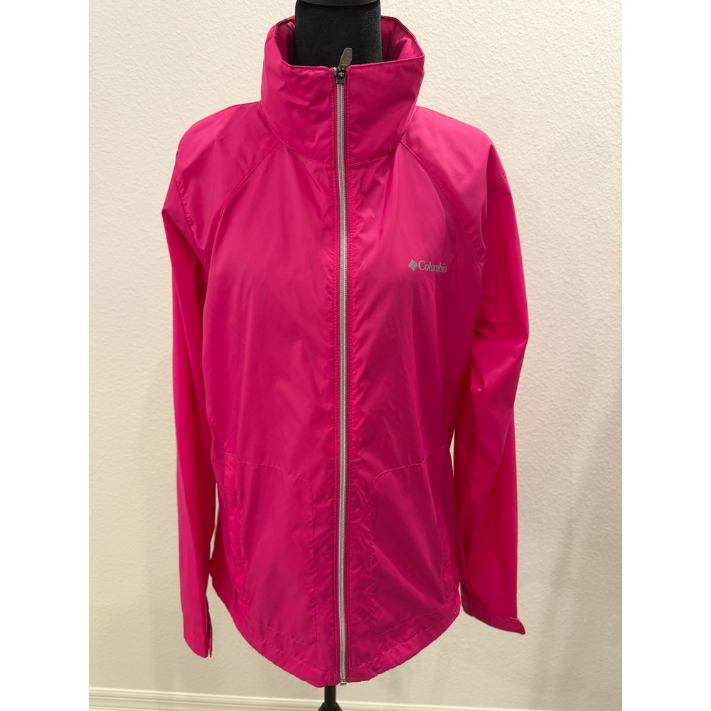 Columbia Womens Hot Pink Lightweight Hooded Windbreaker Jacket Large Full Zip